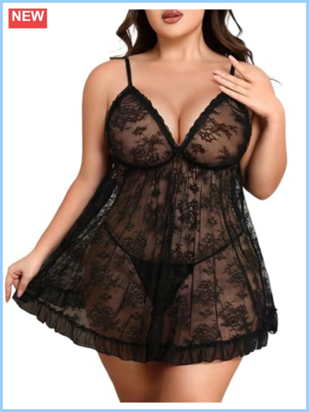 Plus Size Lace Babydoll Chemise Sheer Lingerie Sleepwear Slip